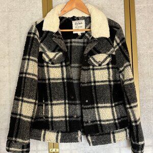 Dylan Plaid Sherpa Snap Closure Shirt Jacket, Size L